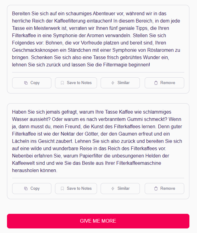 2 Textvorschläge für ein Blog Intro vom KI-Texter HelloScribe