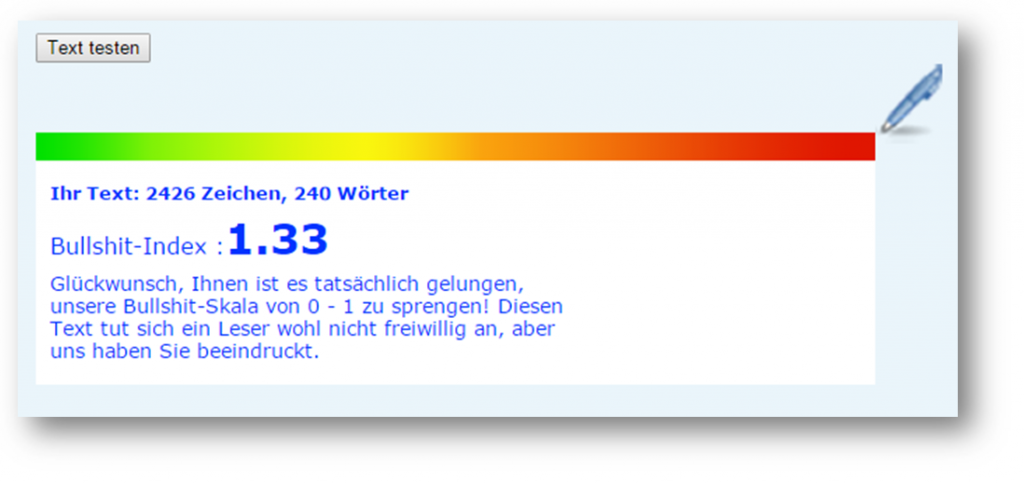 Das Ergebnis eines BlablaMeter-Tests der Startseite einer Unternehmensberaterin