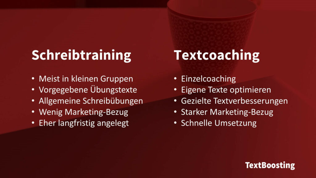 Unterschied Textcoaching vs. Schreibtraining