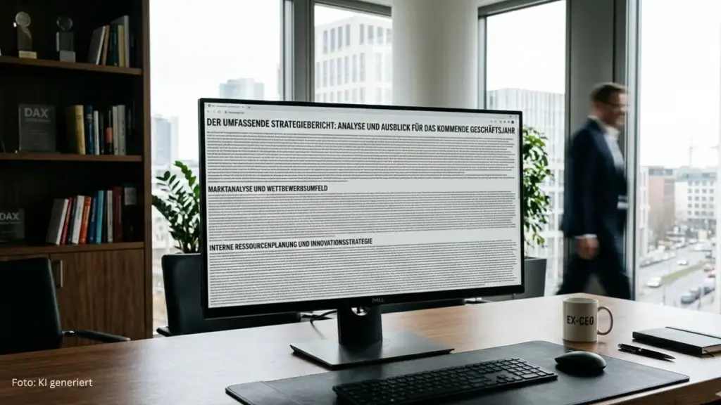 Computerbildschirm mit Websitetext, der über die komplette Monitorbreite geht