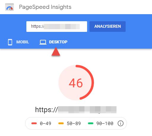 Google PageSpeed Ergebnis für Desktop-Gerät