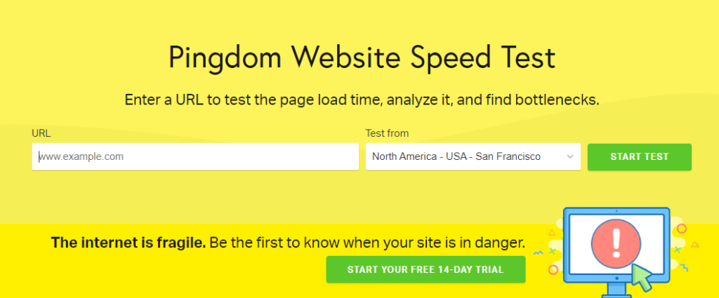 Geschwindigkeitstest mit dem Pingdom Tool