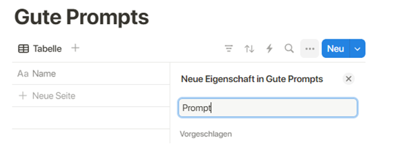 Screenshot: zeigt eine Notion-Tabelle mit einer geöffneten Eigenschafts-Bearbeitungsansicht, wobei ein roter Pfeil auf den Eigenschaftstyp 'Mehrfachauswahl' hinweist.